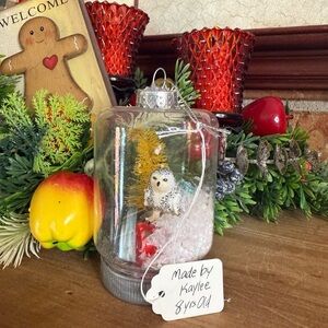 Holiday Snow Globe Ornament with Owl Handmade